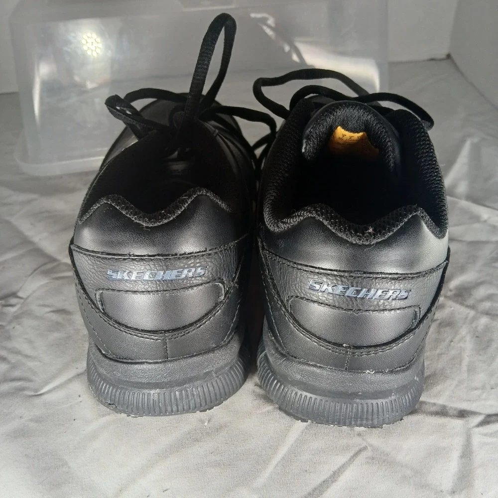 Skechers Work Slip Resistant EH Mens Black Leather Lace Up Shoes Size 7 Wide Fit
